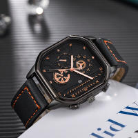 Reloj De Cuarzo Para Hombre Con Correa De Cuero Moda Casual Cuadrado Regalo Ideal Reloj De Pulsera Para Novio Sin Impermeable - details 2