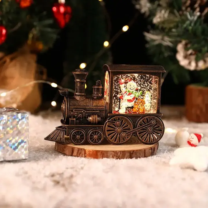 Adorno De Navidad 2024 Vagón De Cristal Iluminado Para Decoración De Nochebuena Figura De Cristal De Bola De Tren Regalo De Año Nuevo - 1