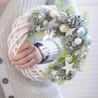 Guirnalda Blanca De Rotura En Diseño Redondo Adorno De Navidad De Paja Rattan Anillo De Vinas Decoración Para Casa Y Fiestas Artesanía De Flores Colgantes - details 3