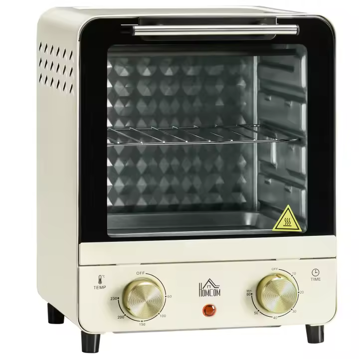 HOMCOM Horno Eléctrico Sobremesa 15 Litros 1000W Horno Tostador con Temperatura hasta 230 ℃ Temporizador 60 Minutos Bandeja y Rejilla 25,5x27,5x32 cm Crema - 1
