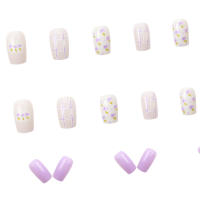 24pcs/set Uñas Postizas Largas Medias Falsas De Cuadrado Ballet Con Flores Y Mariposa Azul Verde Para La Temporada De Primavera Y Verano - details 30