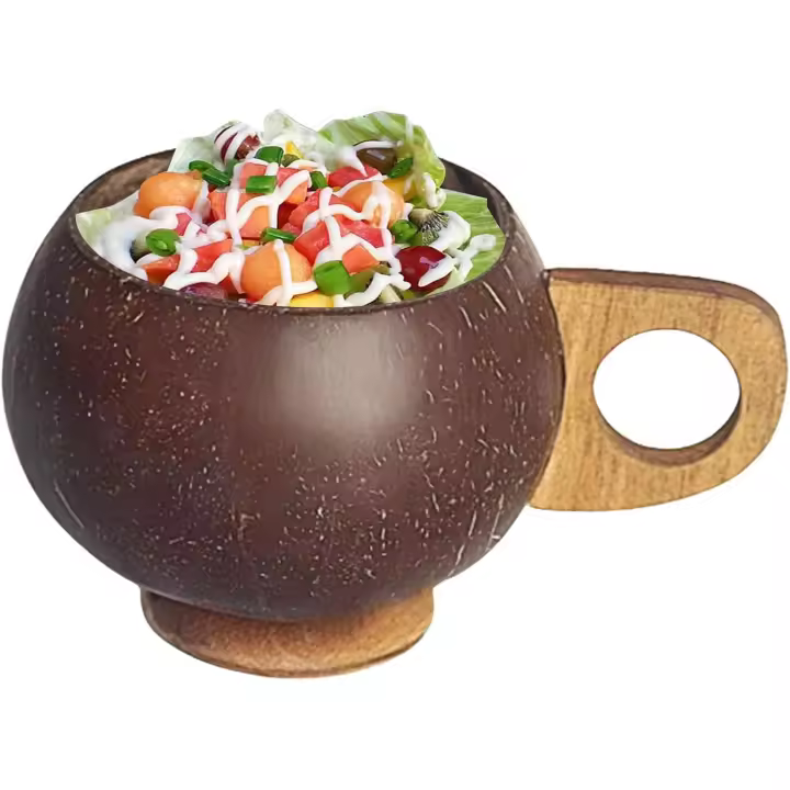 Coco Nut Cups for Drinks - Natural Handmade Multipurpose Cups,Portable Rustic Salad Bowls, Brown Water Cups for Ice Cream, Water - 1