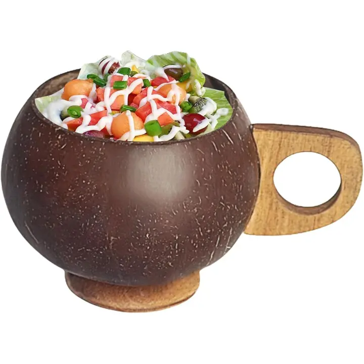 Coco Nut Cups for Drinks - Natural Handmade Multipurpose Cups,Portable Rustic Salad Bowls, Brown Water Cups for Ice Cream, Water - 1