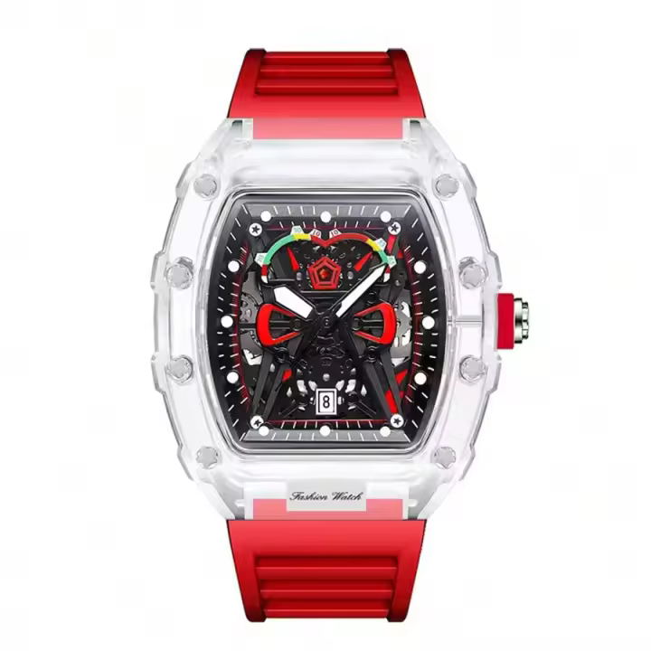 Reloj De Cuarzo Para Hombre Moda Nueva Deportiva Y Elegante Reloj De Pulsera De Lujo Con Correa De Silicona Estilo Tonneau - 1