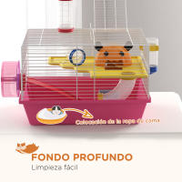 PawHut Jaula para Hámster Casa para Animales Pequeños con Cuenco Bebedero Rueda de Ejercicio Torre de Observación y Casita 34x27x25 cm Rosa - details 2