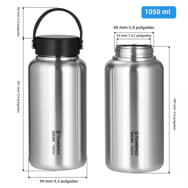 Botella Deportiva Tomshoo De Acero Inoxidable 1.05L Resistente a Fugas Ideal Para Camping Y Actividades Al Aire Libre Taza De Agua De 750ml - 1