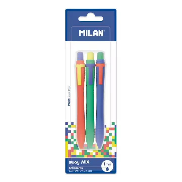 MILAN Blíster 3 Bolígrafos SWAY Mix, Tinta azul - 1