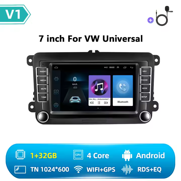 Podofo 8 Core 8+128G Android 2 din Car Radio Estéreo Carplay Para VW Golf Polo Skoda Rapid 7'' AI Voz 4G WIFI DSP QLED GPS - 1
