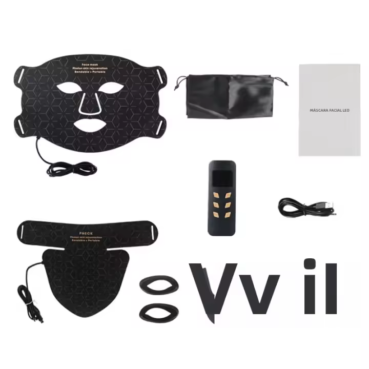 Máscara De Luz Roja LED Para Terapia De Piel Con 480 Lámparas De 4 Colores Ajustables Silicone Material Para Belleza Del Cuello Y Cuidado De La Piel - 1