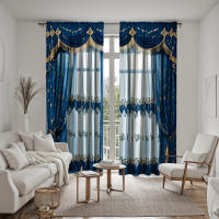2 Piezas Cortinas De Tela Poliéster HD Azul Y Amarillo Con Bordado Para Decoración De Hogar Estilo Rústico Para Sala De Estar Y Dormitorio - details 4