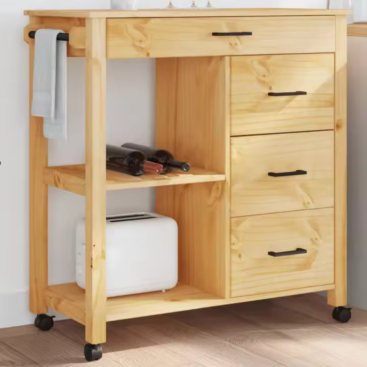 vidaXL Carrito de cocina MONZA madera maciza de pino 84x40x90 cm Marrón - 1