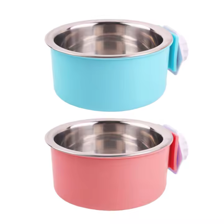 Jaula para perros, cuenco extraíble de acero inoxidable para colgar en jaula para mascotas, alimentador de comida y agua, adecuado para gatos y perros - 1