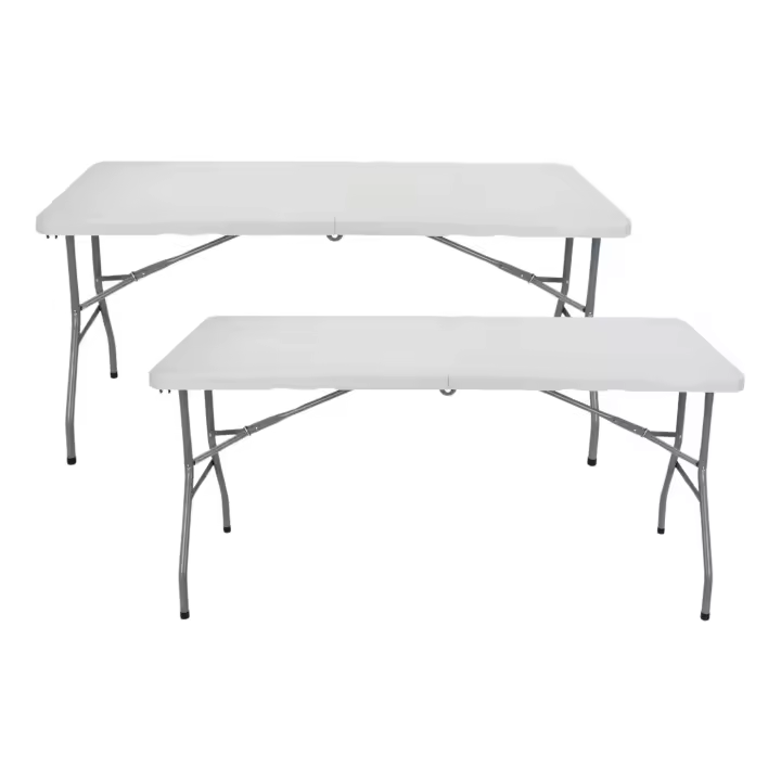 Thinia Home - Mesa Plegable Rectangular Catering 150cm (Pack 2), Resina/Acero, Interior/Exterior, Jardín y Terraza, Resistente Humedad y Rayos UV, Portátil, 4 Comensales, Dimensiones 150x70x74cm - 1