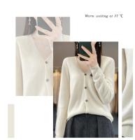 Suéter De Punto De Lana Merino 100% Para Mujer Cuello V Otoño Invierno Estilo Coreano Versátil Moda Oficina Regular Cierre Único Manga Larga - details 5