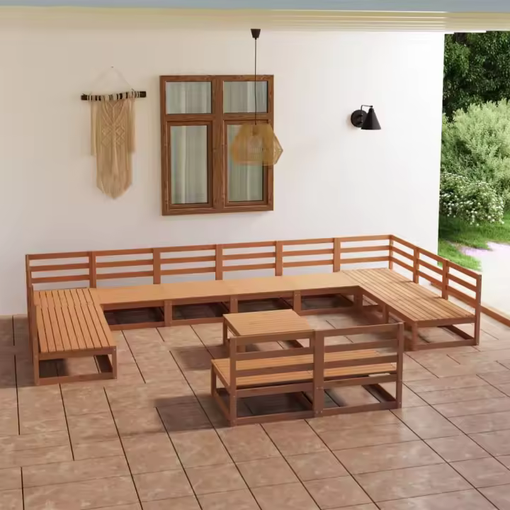 vidaXL Juego de muebles de jardín 13 piezas madera maciza de pino - 1