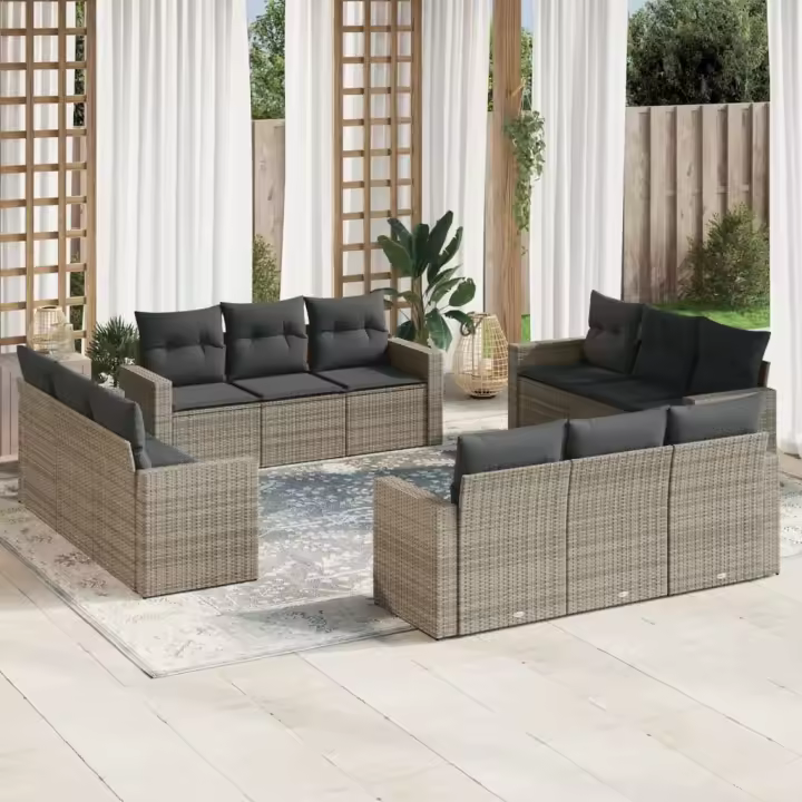 vidaXL Set de sofás de jardín 12 pzas con cojines ratán sintético gris - 1
