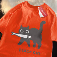 Camiseta De Algodón Oversize Para Hombres Y Mujeres Con Diseño De Gato Negro Comiendo Pescado Estilo Japonés Camiseta De Moda Imprimida Transpirable Para Verano - details 14