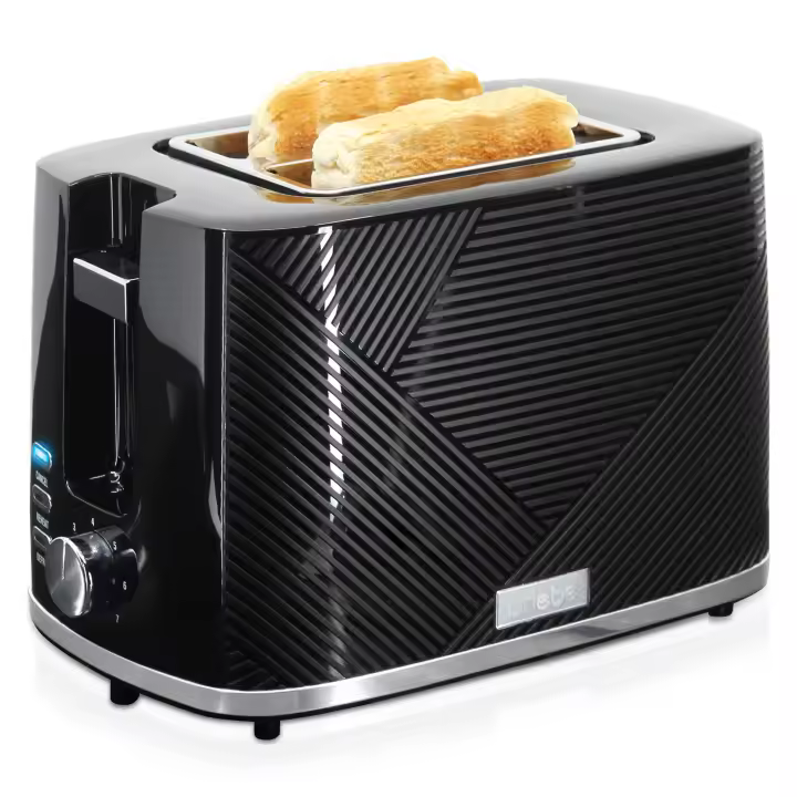 Briebe TA1169BLK Elegance Tostadora Pan Ranura Ancha, Tostador 2 Rebanadas 7 Niveles Tostado, Calientapanecillos, 870W, Negro - 1