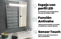 Espejo de Baño Rectangular con Luz LED, Antivaho y Puerto USB - Luz Blanca Fría (5700K) | Modelo Alava - details 0