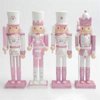 Figura de Cascanueces de Madera Rosa de 30 cm con Pelo Blanco y Diamantes de Imitación, Muñeco de Cascanueces, Juguete de Adorno - details 0