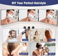 Espejo De Peluquería Trifoliar LED Negro Con Luz Y Altura Ajustable Vidrio HD Portátil Para Auto-corte De Pelo - details 6
