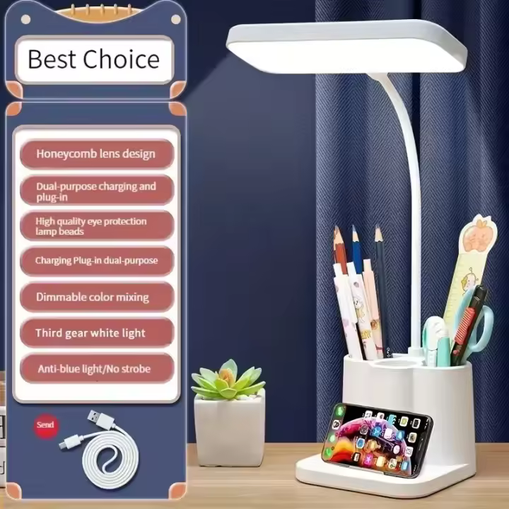 Lámpara De Escritorio LED Con 3 Tonos Luz De Ojo Protección Nocturna Cargador USB Aprendizaje Dormitorio Habitación Lámpara De Lectura - 1
