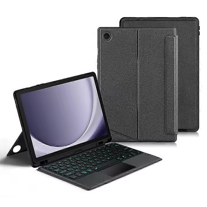 For Samsung Galaxy Tab A9+ Leather Case+Bluetooth Keyboard with Backlight Trackpad - 1