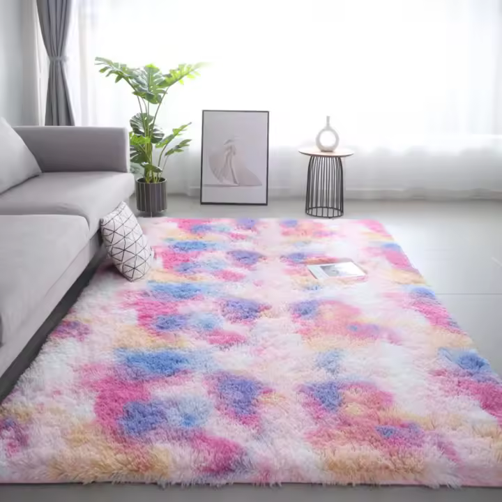 Alfombra Shaggy de pelo largo para el dormitorio Colores del arco iris Alfombra suave antideslizante para la sala de estar Fibra de poliéster Rectangular - 1