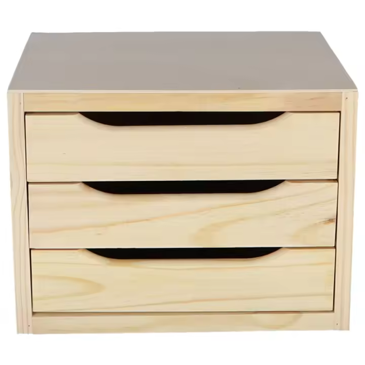 Wellhome Cajonera de Almacenamiento con 3 Cajones de Pino Masivo Natural - 39x30x29,5cm - 1