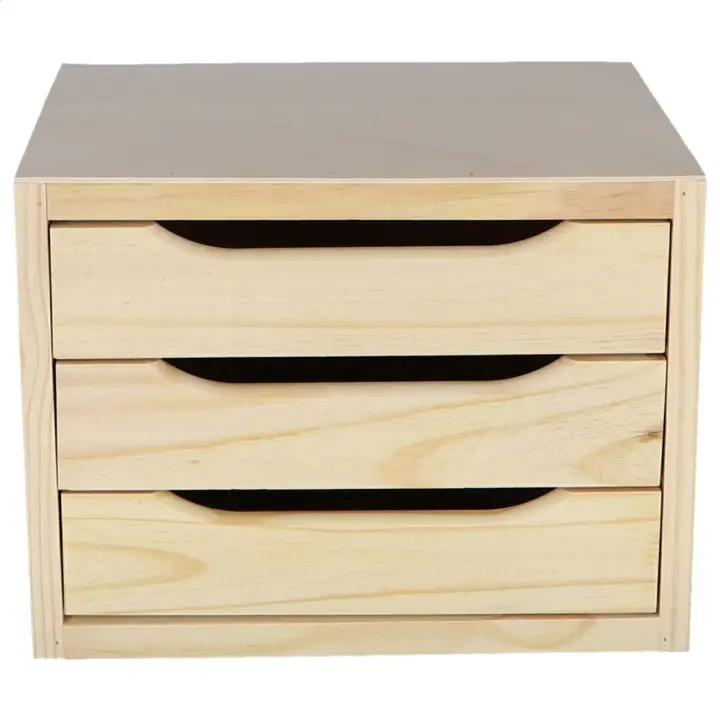 Wellhome Cajonera de Almacenamiento con 3 Cajones de Pino Masivo Natural - 39x30x29,5cm - 1