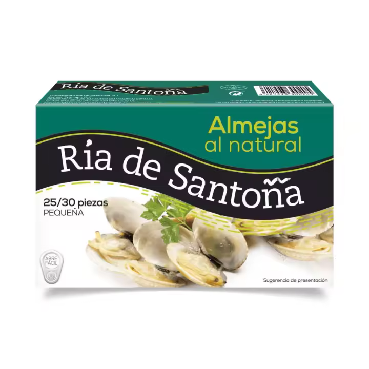 Almejas al natural 25-30 Ría de Santoña Pack de 4 Latas - Calidad suprema de las Rías Gallegas, con almejas frescas y tiernas, elaboradas artesanalmente para conservar su sabor auténtico y su frescura - 1
