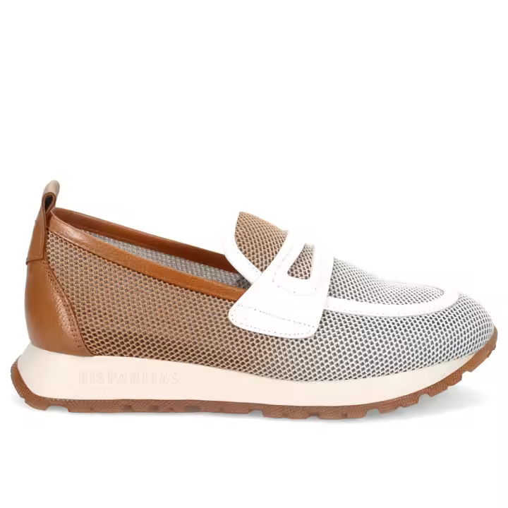 Hispanitas Kansas Mocasín Deportivo para mujer de cuero y Malla en color Canela y Blanco BHV254043 - 1