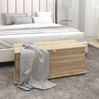 HOMCOM Baúl de Almacenaje, Banco de Almacenaje con Bisagra de Seguridad, Estilo Moderno, para Pasillo, Dormitorio, Salón, 100x40x40 cm, Roble - details 1