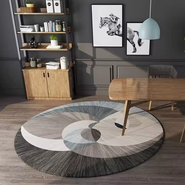 Modern Geometric Living Room Rug Non-Slip Round Multicolor Living Room Rug Large Size D80cm - 1
