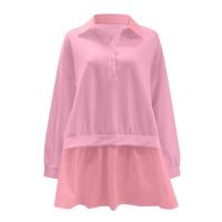 Vestido Mini De Estilo Perezoso Y Cómodo Con Botones Manga Larga Cuello En V Patchwork Casual Para Mujer Vestido Largo - details 18