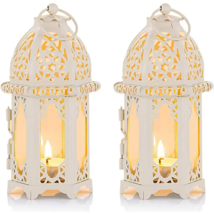 Linterna de Vela de Marruecos, 2 Piezas Portavelas Calentador de Plato Pequeño Tamaño con Paneles de Vidrio Transparente Ideal para Terraza, Interior Al Aire Libre Eventos - 1