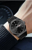 Reloj De Cuarzo Para Hombre En Acero Inoxidable Azul Y Oro Estilo Deportivo Y De Negocios Calendario Doble Resistente Al Choque Y Agua Con Cierre De Plegar - details 9
