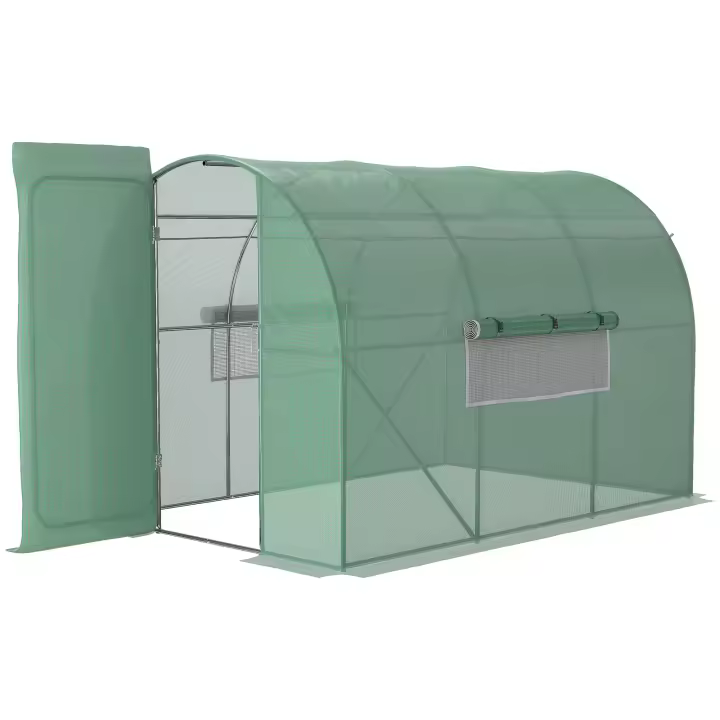 Outsunny Invernadero de Túnel 3x2x2 m con Puerta y Ventanas Función de Drenaje Invernadero de Jardín Grande con Cubierta de PE y Metal Galvanizado para Cultivos Plantas Verduras Verde - 1