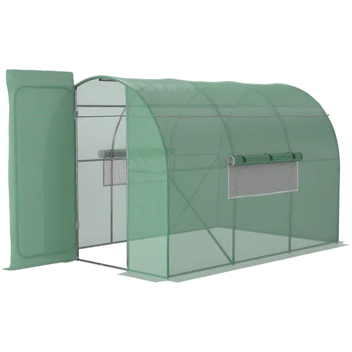 Outsunny Invernadero de Túnel 3x2x2 m con Puerta y Ventanas Función de Drenaje Invernadero de Jardín Grande con Cubierta de PE y Metal Galvanizado para Cultivos Plantas Verduras Verde - 1