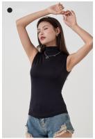 Top Deportivo mujer sin Mangas de Cuello alto, elástico y ajustado de Doble Capa - details 7