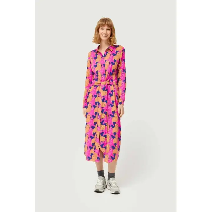 Compañia Fantastica Vestido Midi Camisero Estampado Gatos     Vestidos - 1