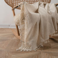 Cortina Bohemia Pastoral Estilo Con Tianzi Malla Hueca Para Hogar Fiesta Dormitorio Hecha De Lino Transparente Parcialmente - details 2