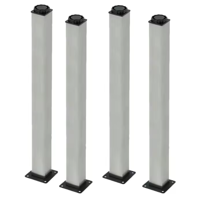 AZERO - Pack 4 Patas de mesa cuadradas de 60x60mm, Medidas de Largo,71cm,83cm y 87 cm, Montaje con Base Atornillable y Base Inferior con regulación de 3 cm, Disponible en acabado negro, inox e inox mate - 1