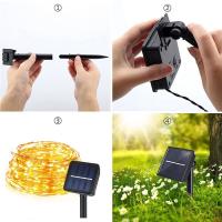[Paquete de 2] Guirnalda de luces Solares para Exterior, 100 LEDs, impermeable, 12 m, 8 Modos, de Cobre, para Jardín, patio, Fiesta de Navidad, Blanco frío - details 1