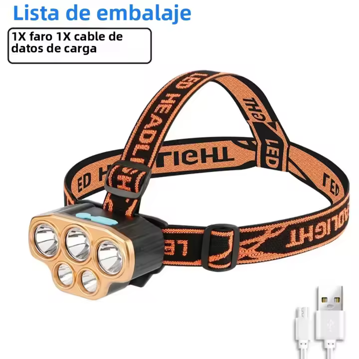 Linterna Frontal LED Potente Recargable 8LED Para Pesca Camping Caza Senderismo Lámpara De Corbata Impermeable Con Modos De Iluminación Variable - 1