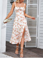 Vestido Midi De Verano Con Estampado Floral NewAsia Para Mujer Cintura Ajustable Con Tirantes Deslizables Y Abertura En El Lado Casual Para Fiestas Y Playa - details 11