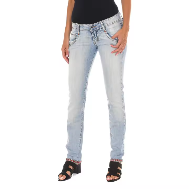 MET-Pantalon Tejano Largo efecto roto 10DB50076 para Mujer - 1