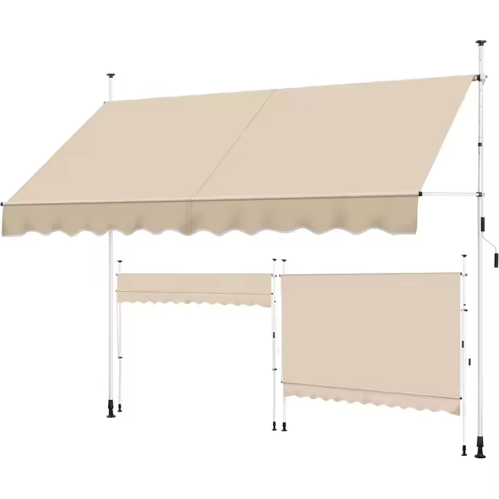 Toldo Manual Retráctil Exterior Toldo Enrollable Exterior Altura Ajustable con Manivela Sin Taladro Resistente a UV Repelente al Agua para Balcón Terraza Patio Jardín 300x300-210cm Beige - 1