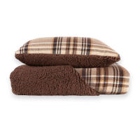 Manterol - Set de cojín y manta de sofá geométrico a cuadros, tejido de borreguito y terciopelo suave, cálido y mullido, ideal para sofá o pie de cama, colores gris, rojo, azul y marrón. - details 4