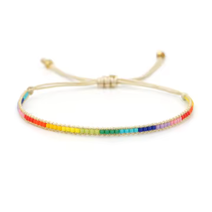 Pulsera Arcoíris Ajustable Para Mujer Con Cuentas Miyuki Pulsera Bohemia Hecha a Mano Sin Metal Colorido Para Verano - 1